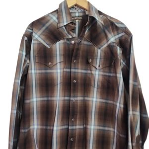 Stetson Men's Brown Plaid Long Sleeve Flip Cuff Button Down Shirt